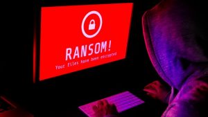 ransomware on computer with hacker