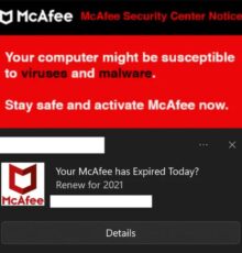 “McAfee Security Center Notice” Fake Alerts